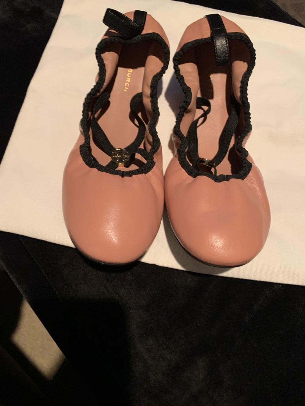 TORY BURCH
Soft Scrunch Leather
Ballet Flat In Blush Pink /with Black Trim - Picture 3 of 11